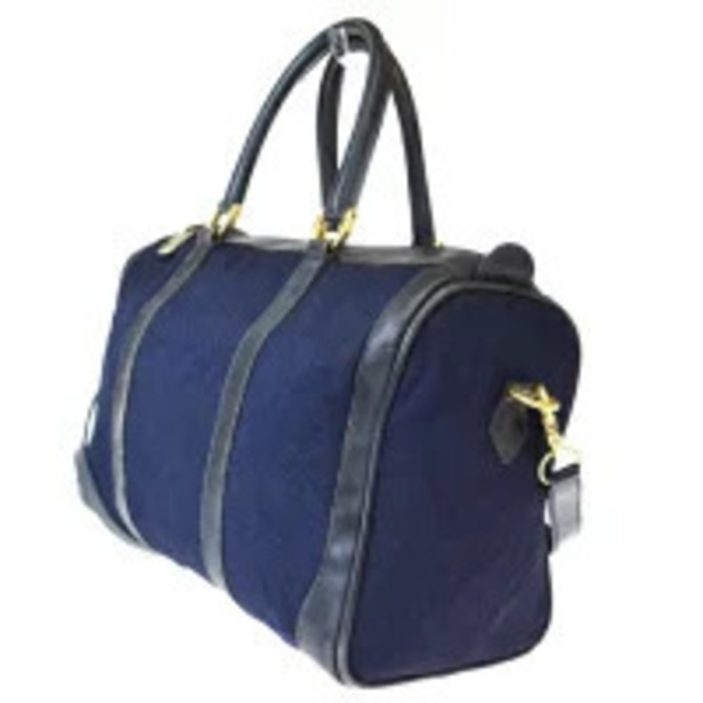 Gucci Horsebit Leather Canvas Blue Bag Handbag Shoulder Navy Blue